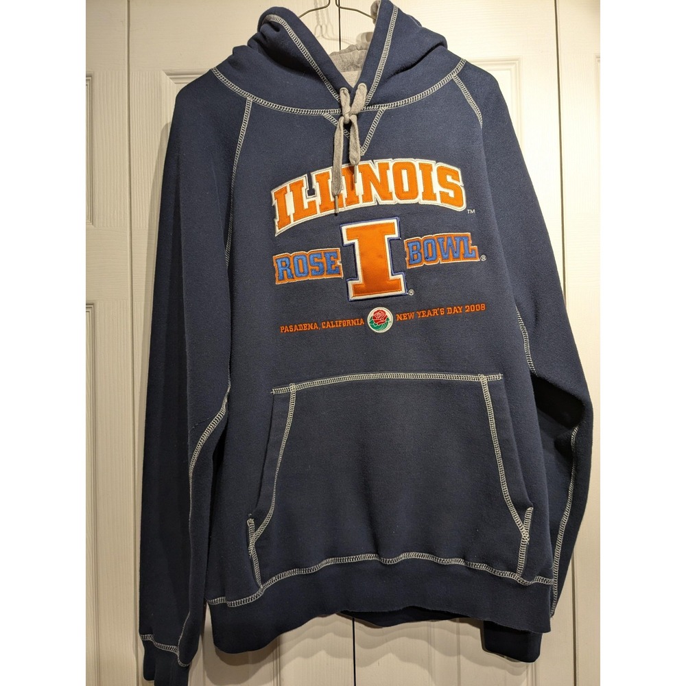 Illinois Fighting Illini Sweatshirt Men L Blue NCAA Rose Bowl 2008 Hoodie Beimar